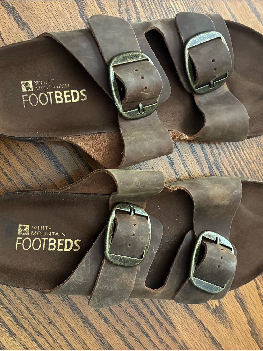 White Mountain Brown Leather Double-Buckle Footbed Sandals